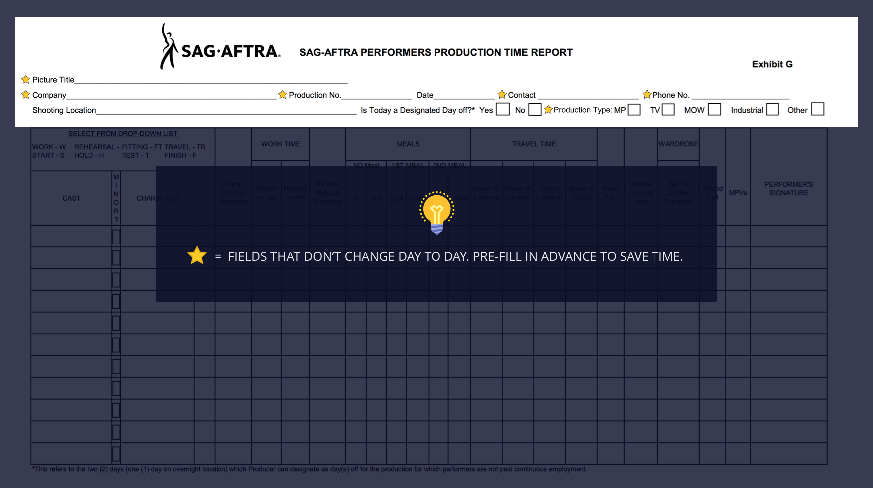 1-SAG Exhibit G - Production Details - StudioBinder