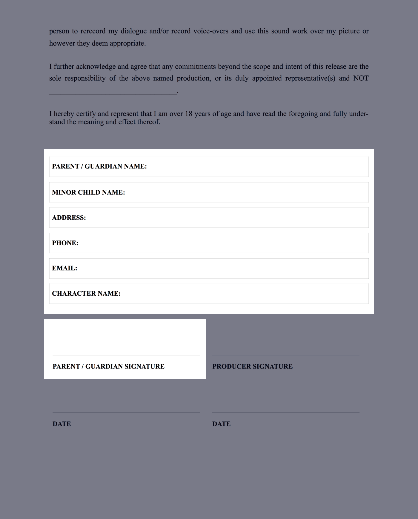 Actor Release Form for Minors - Page 2 - StudioBinder