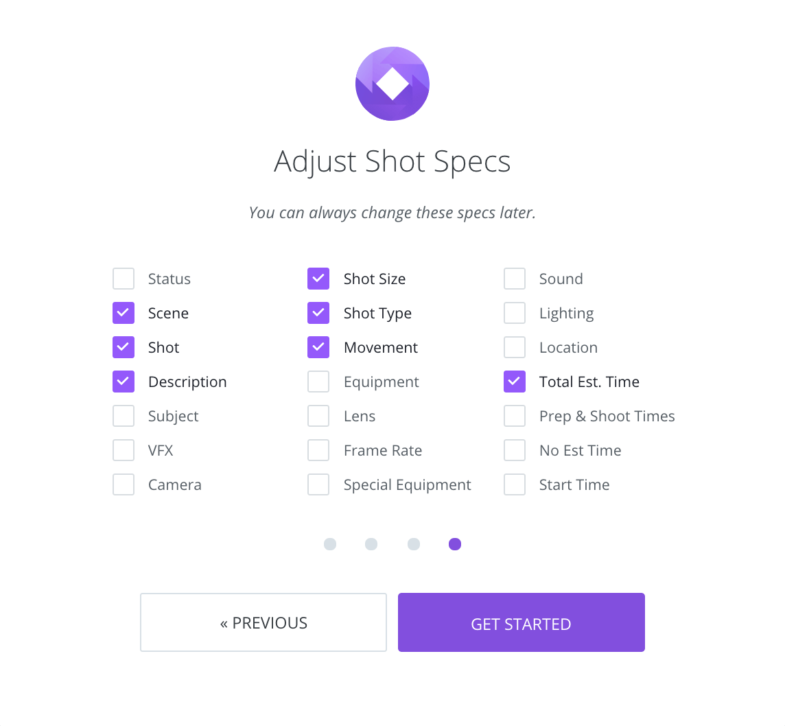 Adjust Shot Specs in StudioBinder