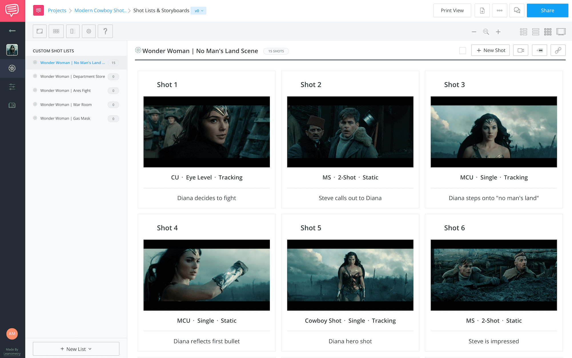 Best Moodboard Apps - Wonder Woman Storyboard - StudioBinder Storyboard Feature