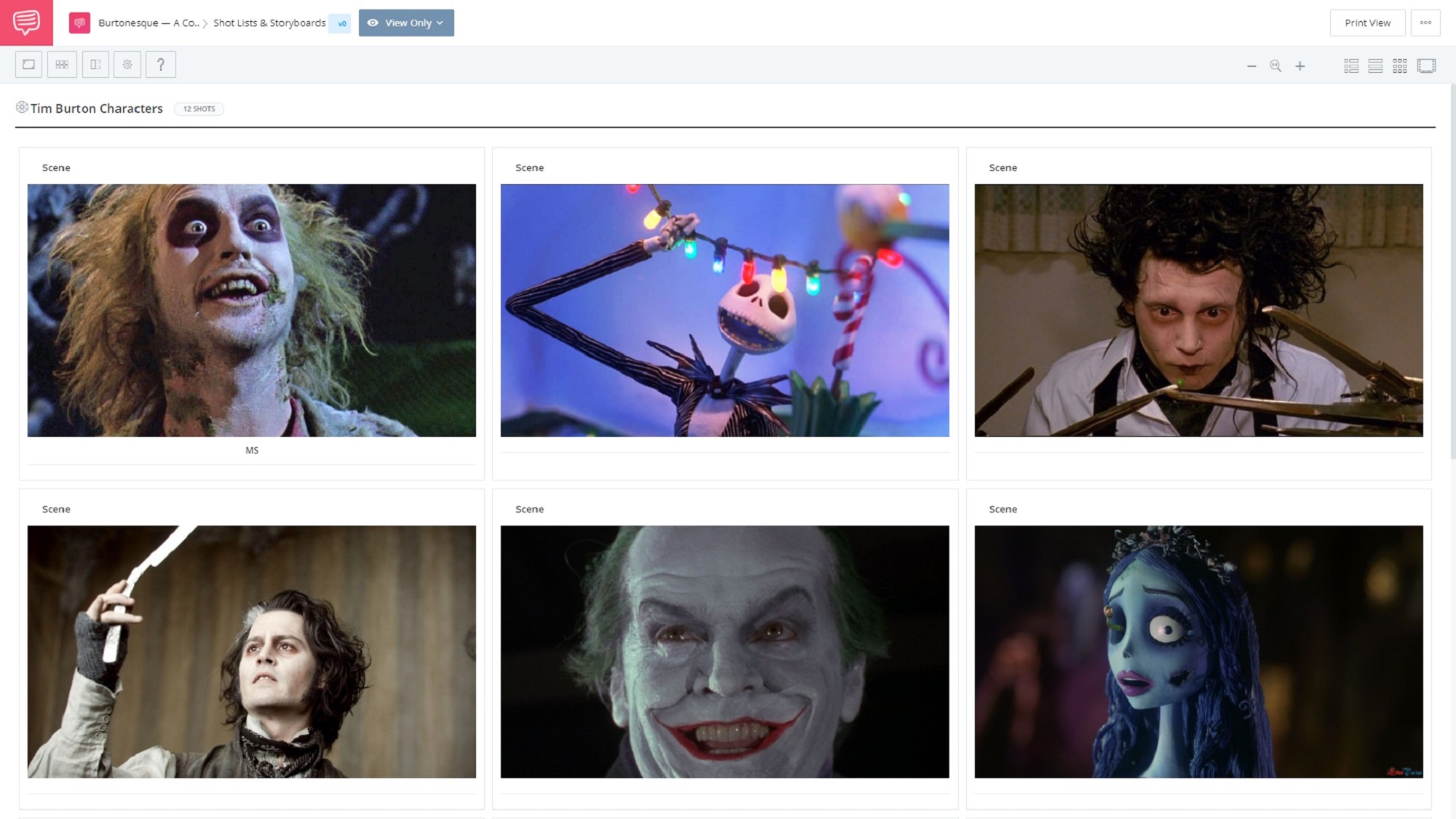 Burtonesque-Characters Storyboard-StudioBinder-Online-Shot-List-Software