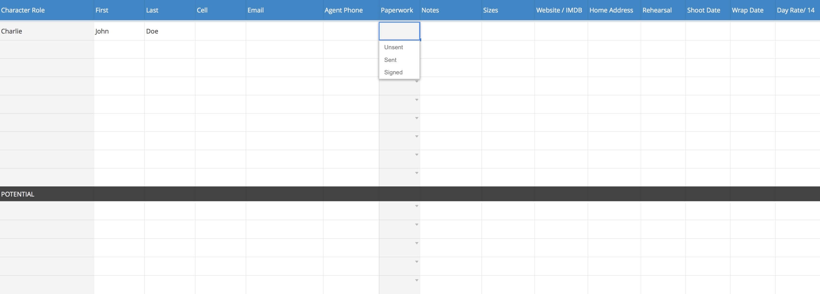 Cast List Template - StudioBinder