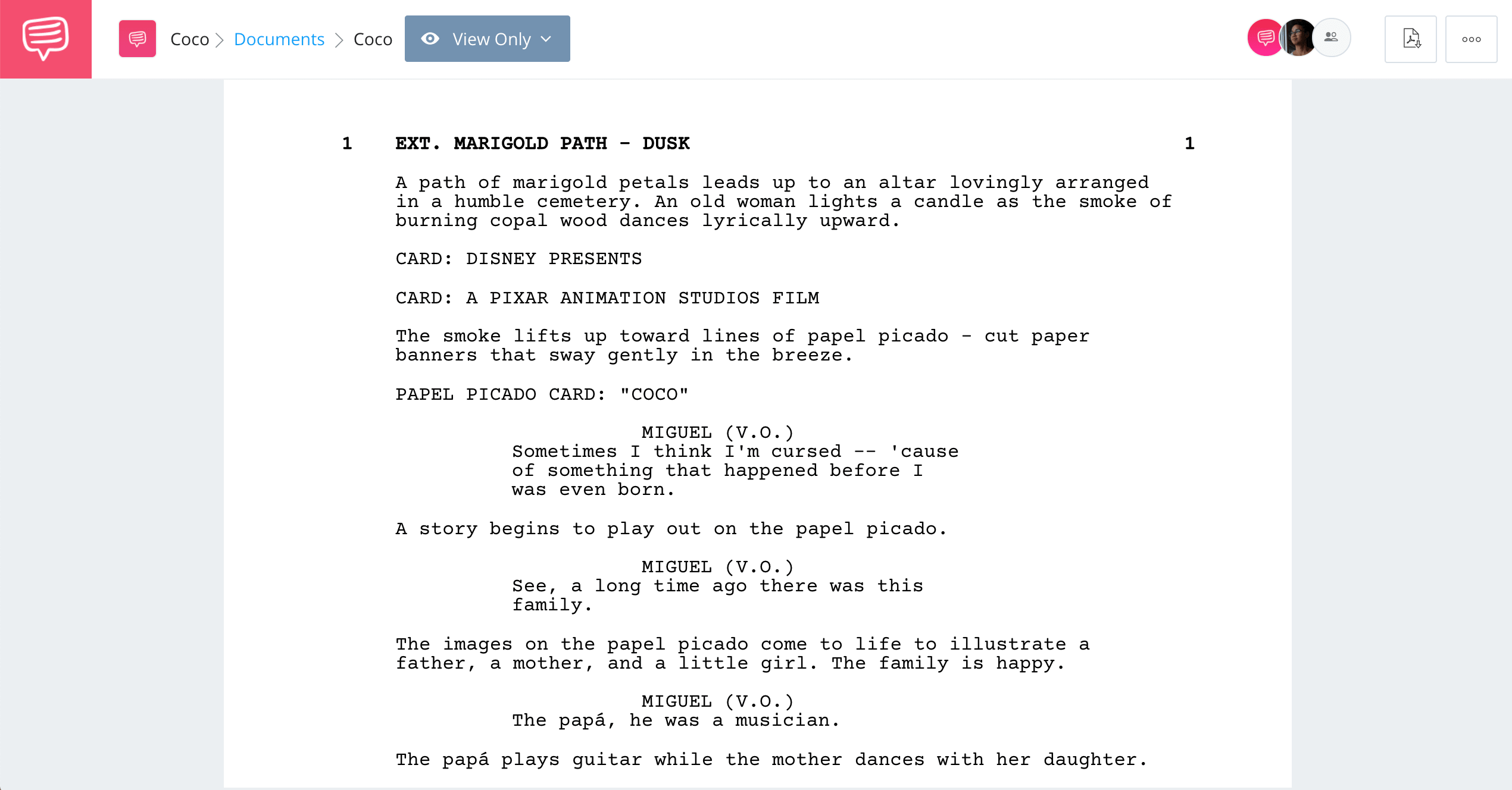 Coco Script Screenplay PDF Download - Full Coco Script - StudioBinder Screenwriting Software