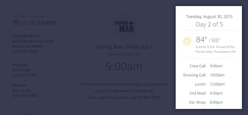 Create a Better Call Sheet with Free Call Sheet Template - Day of Days - Weather - Schedule - StudioBinder