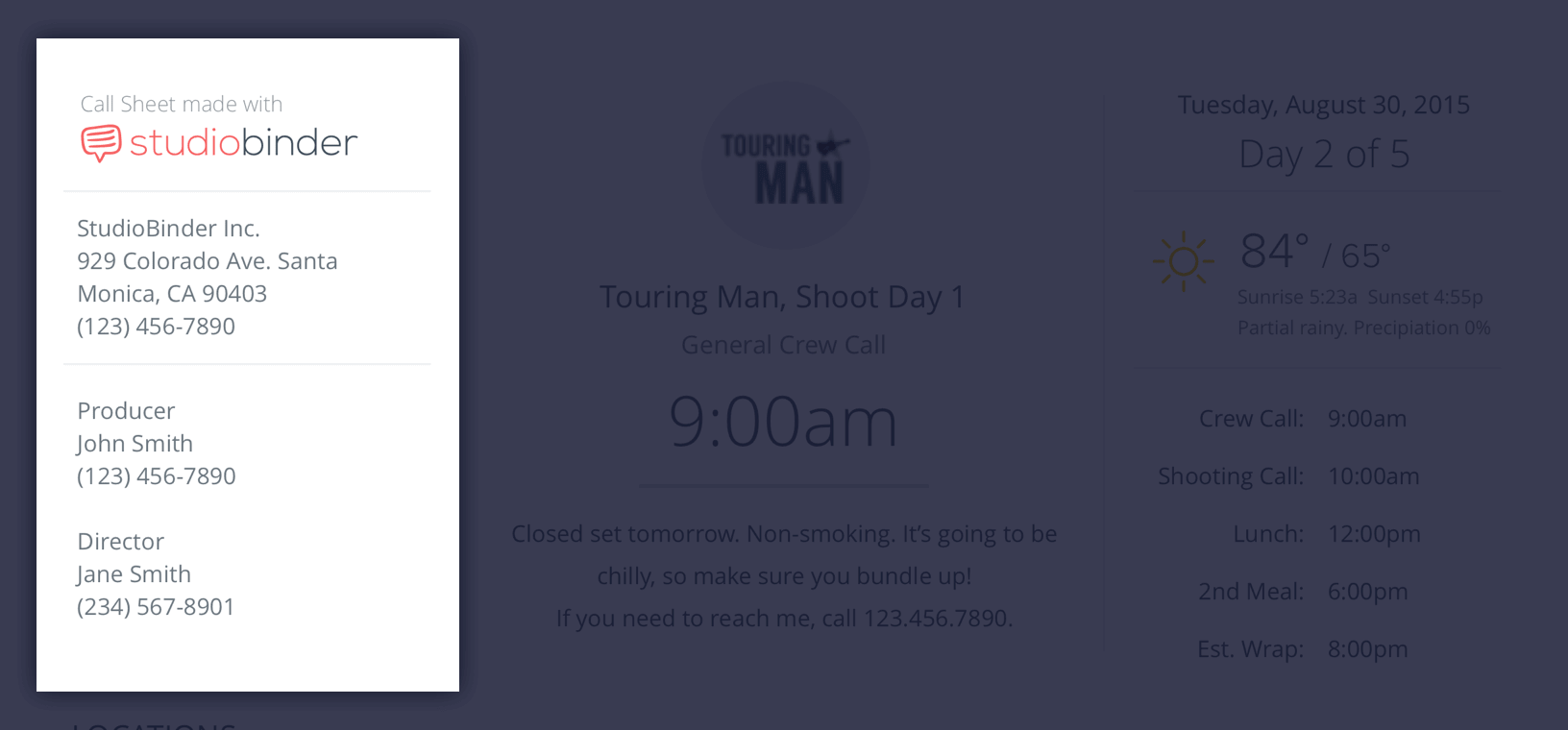 Create a Better Call Sheet with Free Call Sheet Template - Production Company and VIP Contacts - StudioBinder