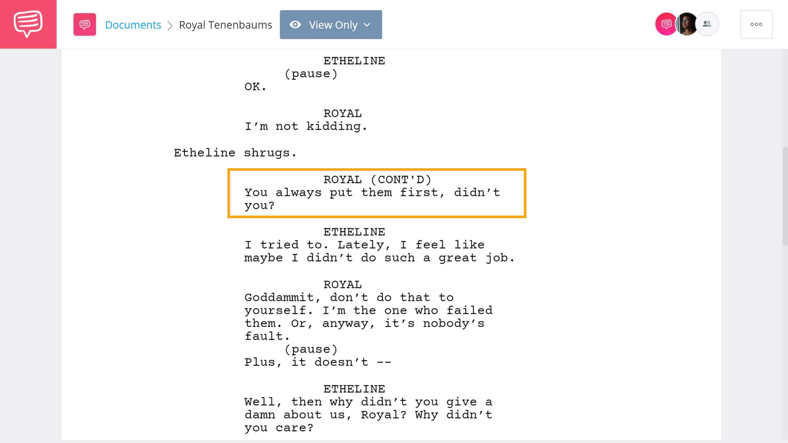 Formatting a Screenplay Royal Tenenbaums Example StudioBinder Screenwriting Software