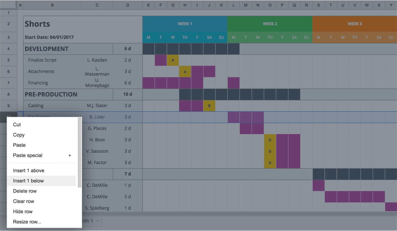 Free Gantt Chart Excel Template - Right-Click Option - StudioBinder