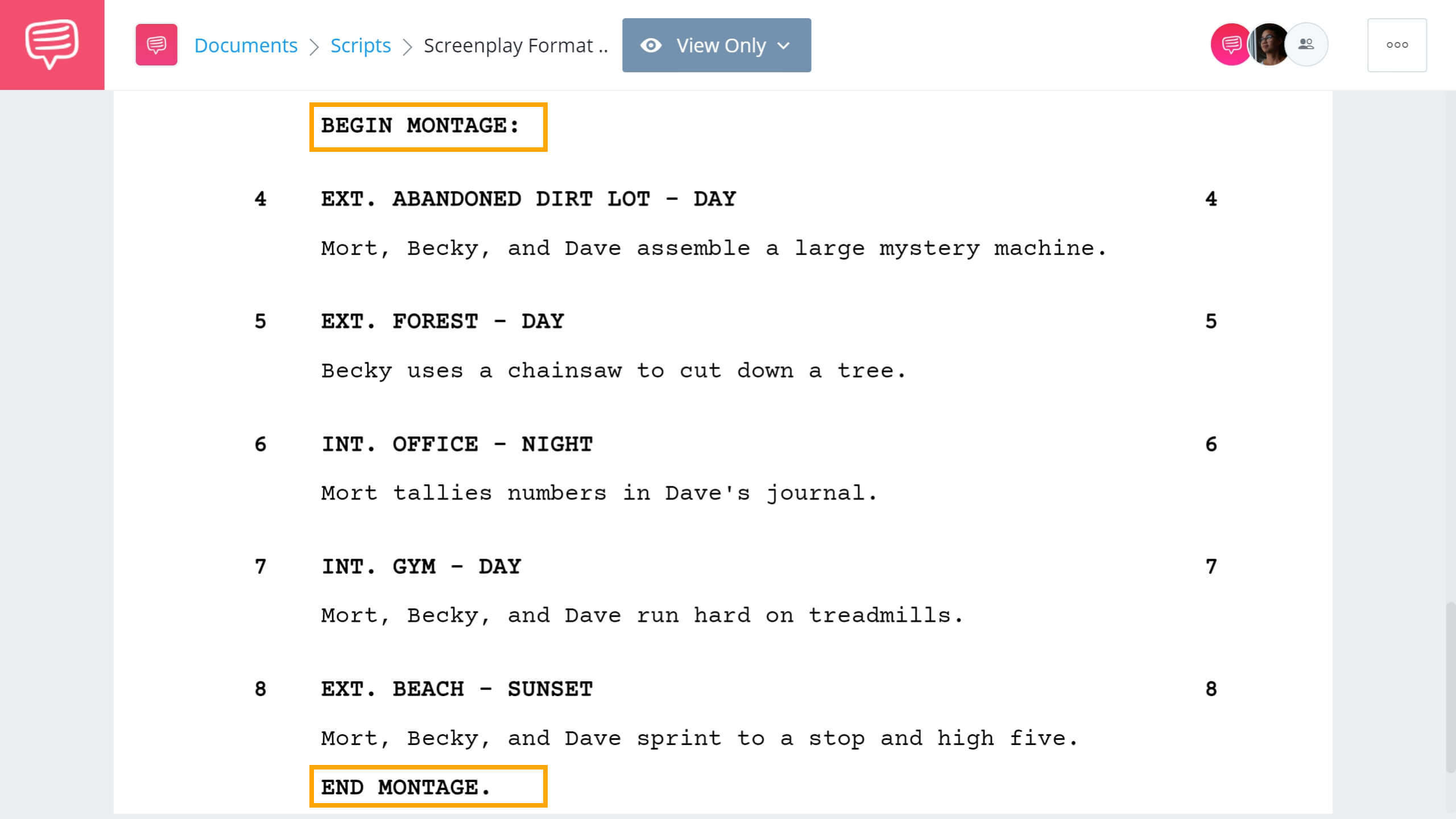 How to Format a Screenplay - The Royal Tenenbaums - Montage Formatting