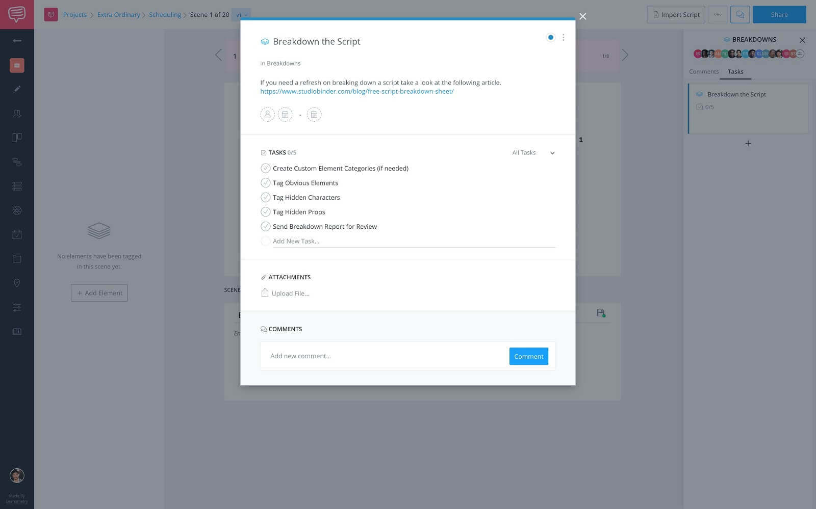 How To Set Up a Project for Success in StudioBinder - Breakdown the Script Task Card - Task Details