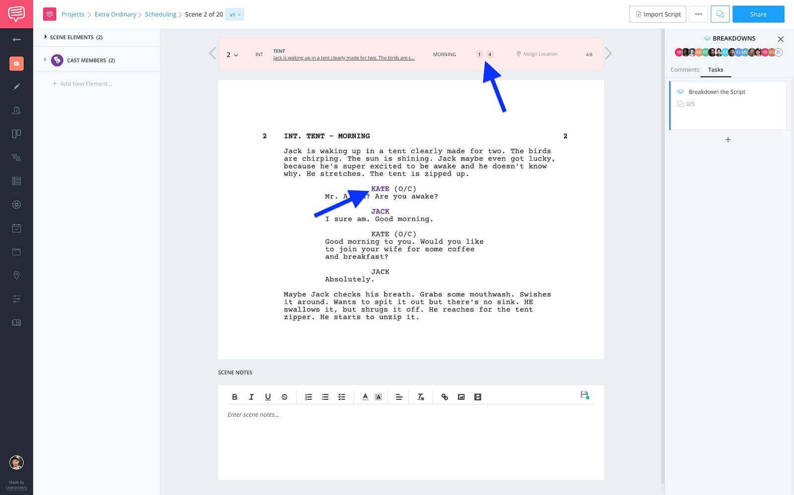 How To Set Up a Project for Success in StudioBinder - Formatted Character - Tagged Element