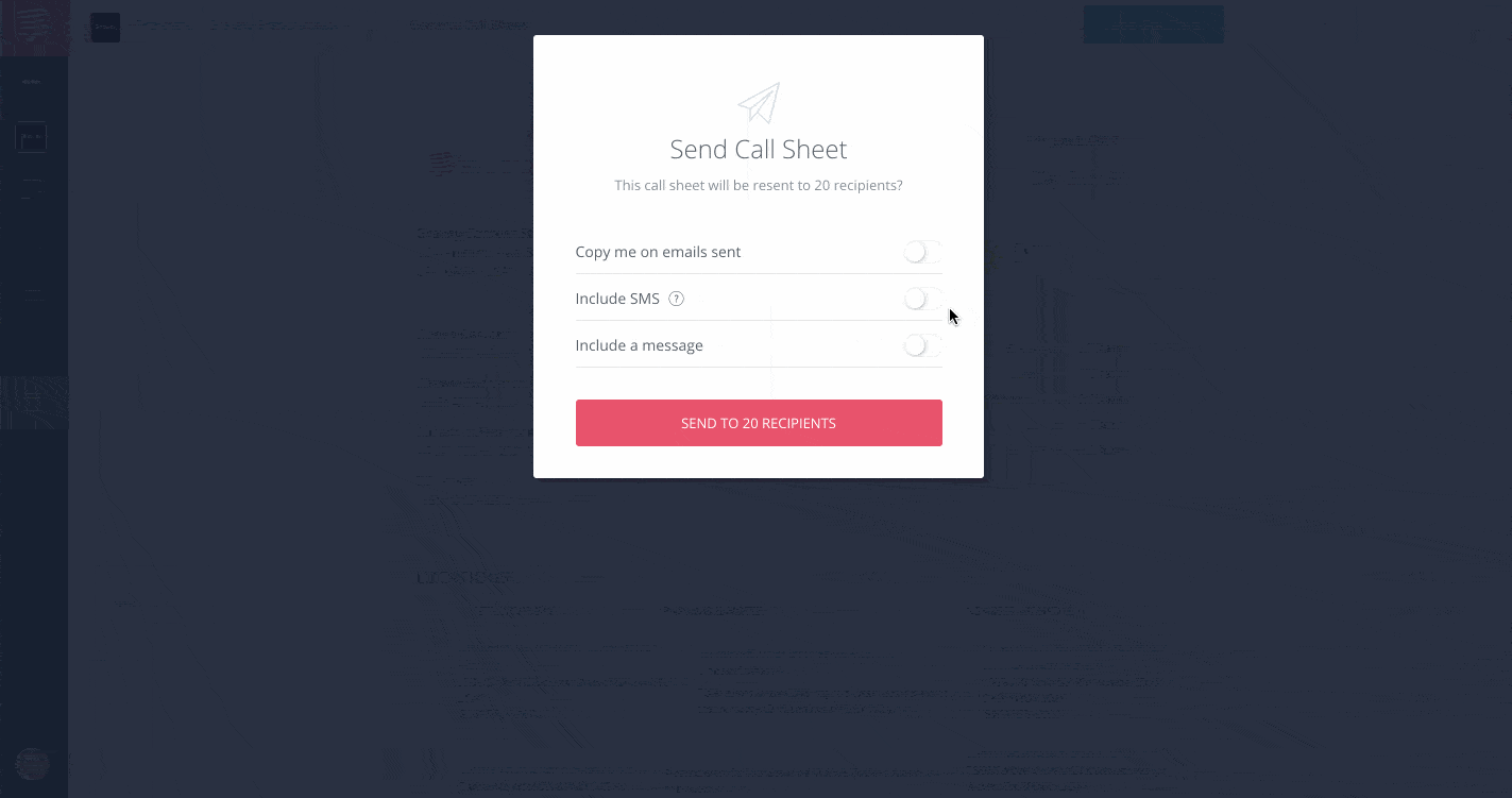 Introducing SMS Call Sheets - The Convenient Way to Send Call Sheets - Include SMS Call Sheet Toggle