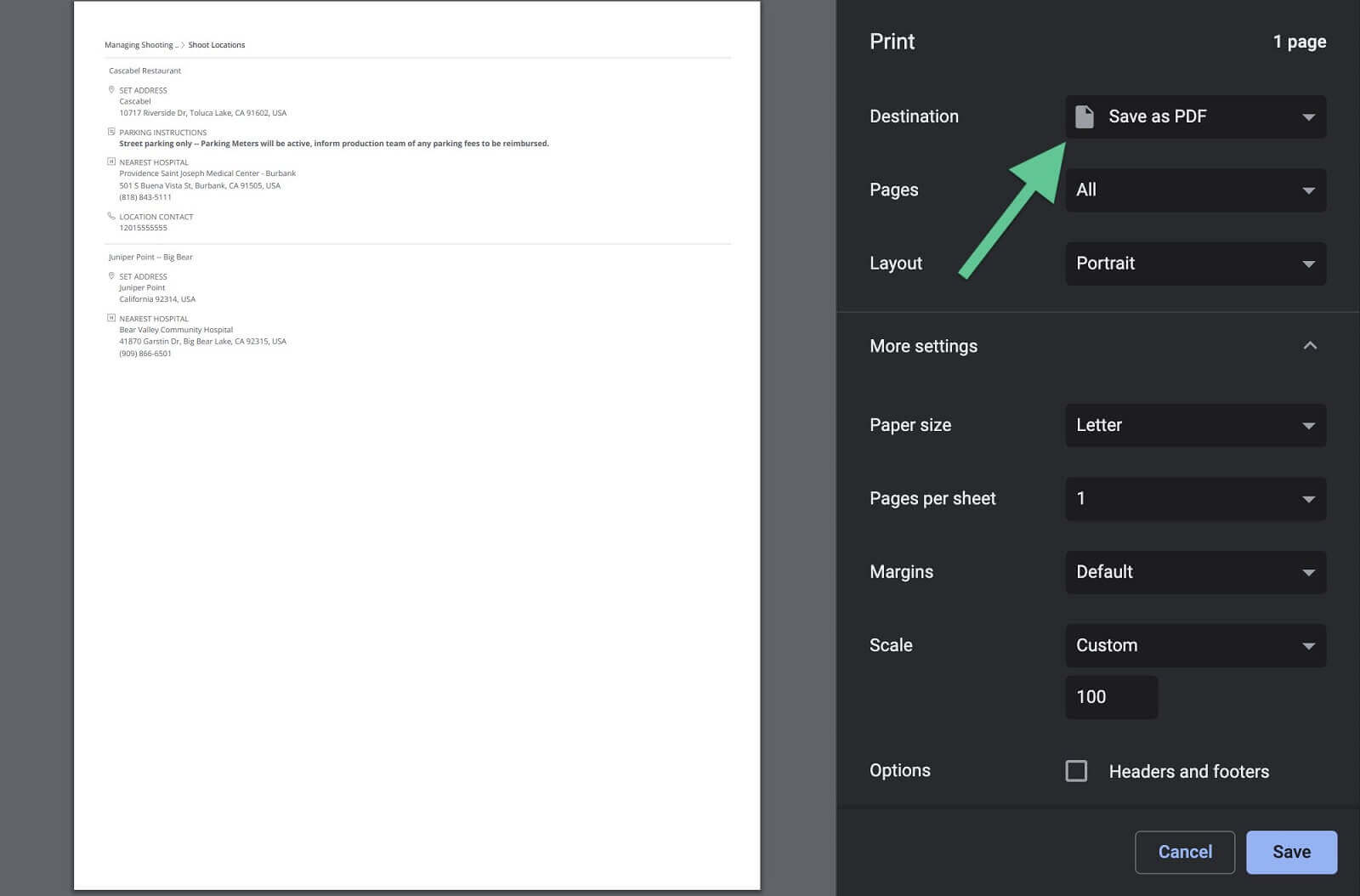 Print Dialogue Box - Select Save as PDF on Printer