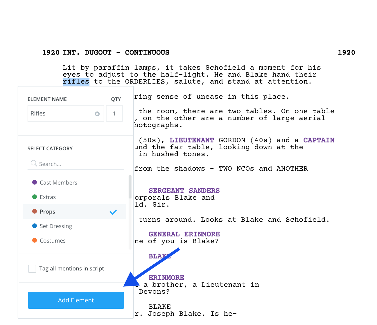 Prop list example • StudioBinder Script Breakdown