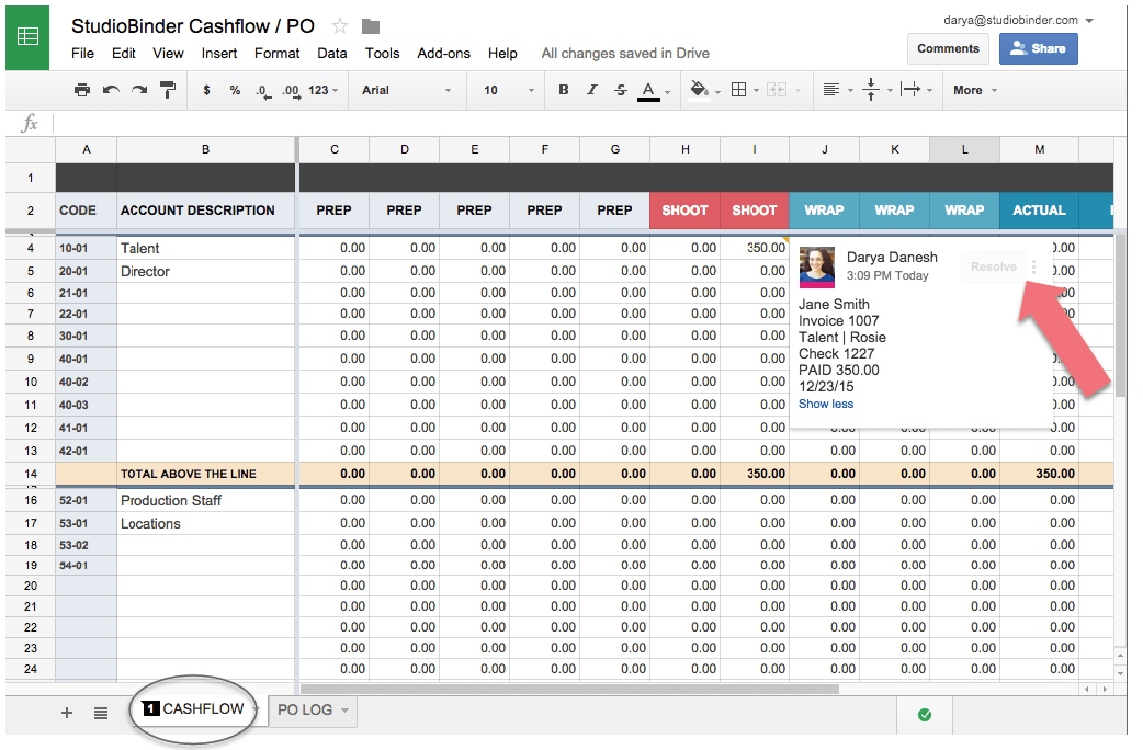 Adding Comments and Details to Film Budget Cashflow Template - StudioBinder-min