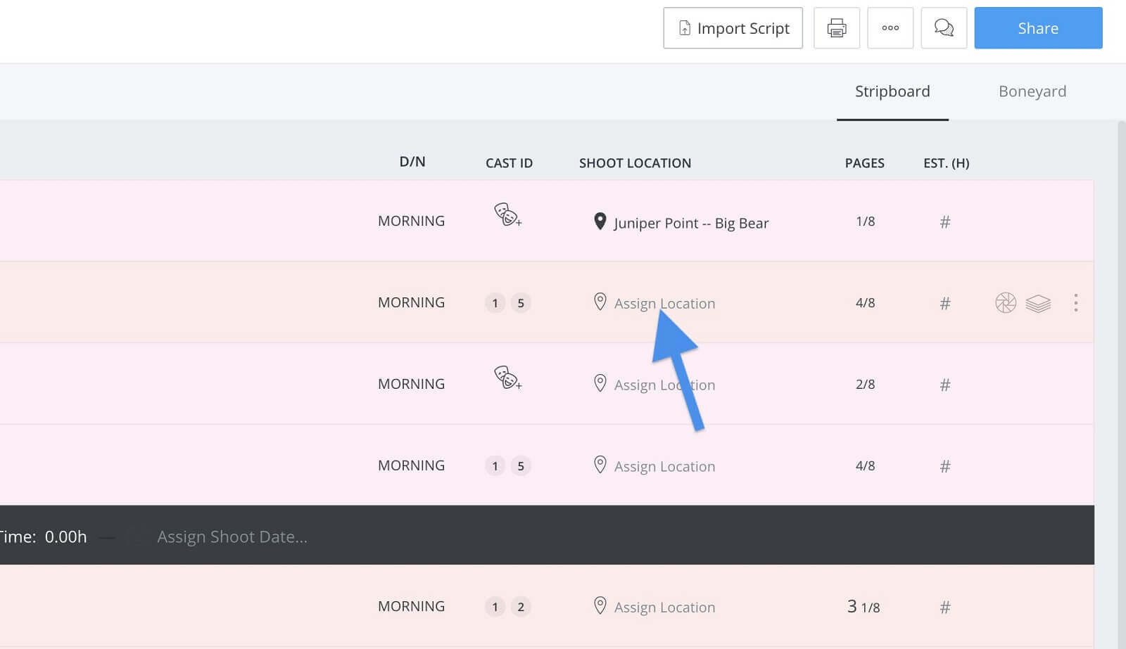 Shoot Location Column - Click Assign Location