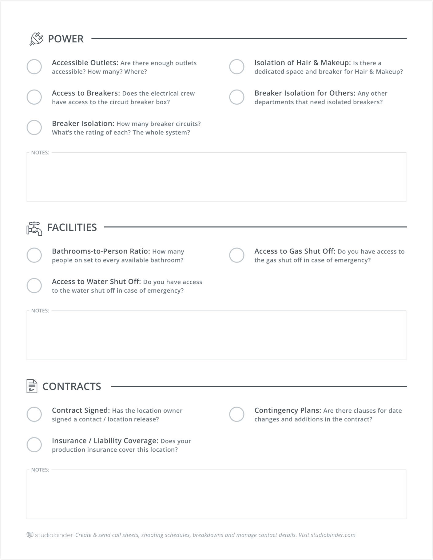 Shooting Location Tech Scouting Checklist - Page 3