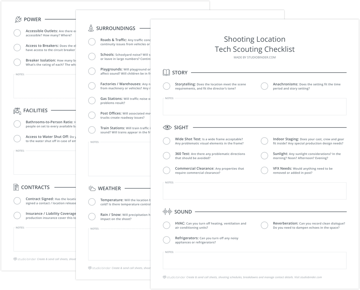 Shooting Location Tech Scouting Checklist - Stacked - StudioBinder