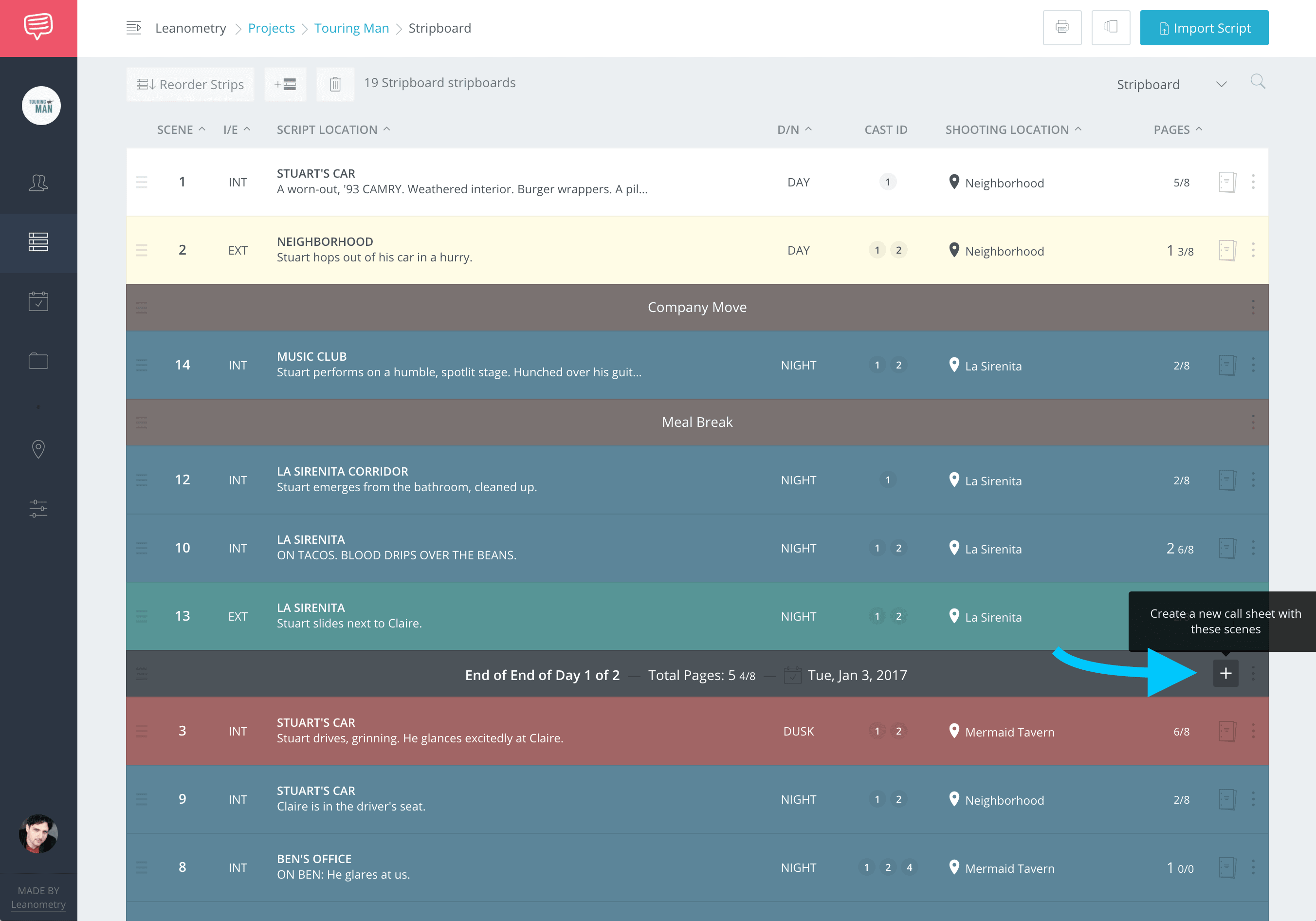 Shooting Schedule Template and Film Scheduling Software - Add to Call Sheet from Day Break - StudioBinder Film Production Management Software