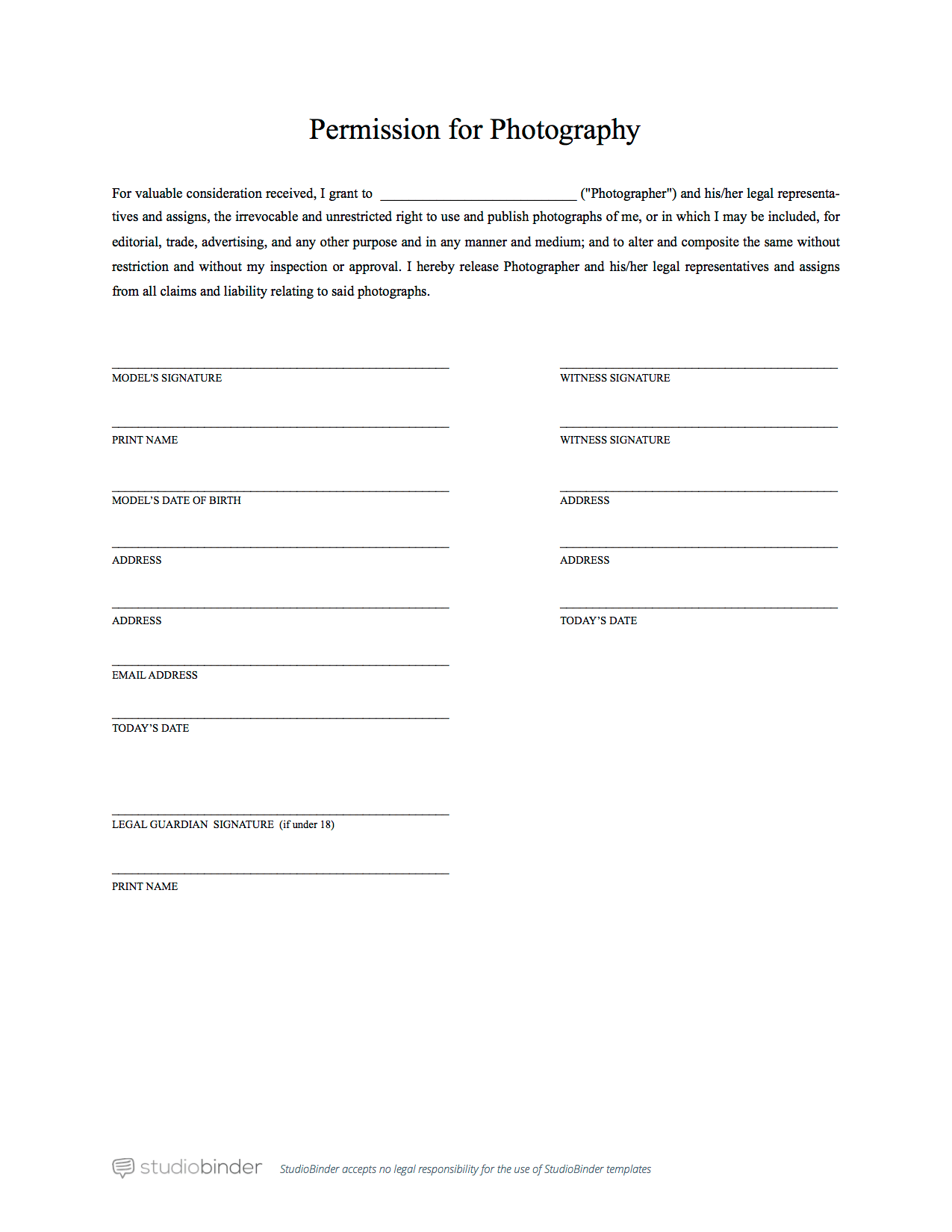 Simple Model Release Template - StudioBinder