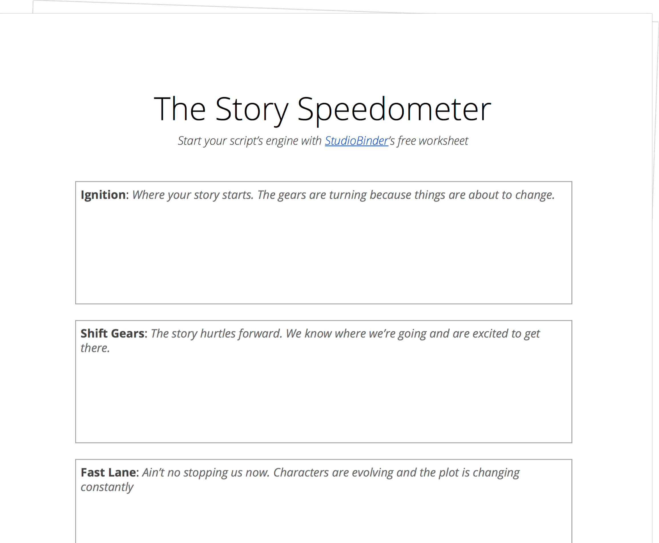 Story Speedometer Worksheet - StudioBinder - Exit Intent