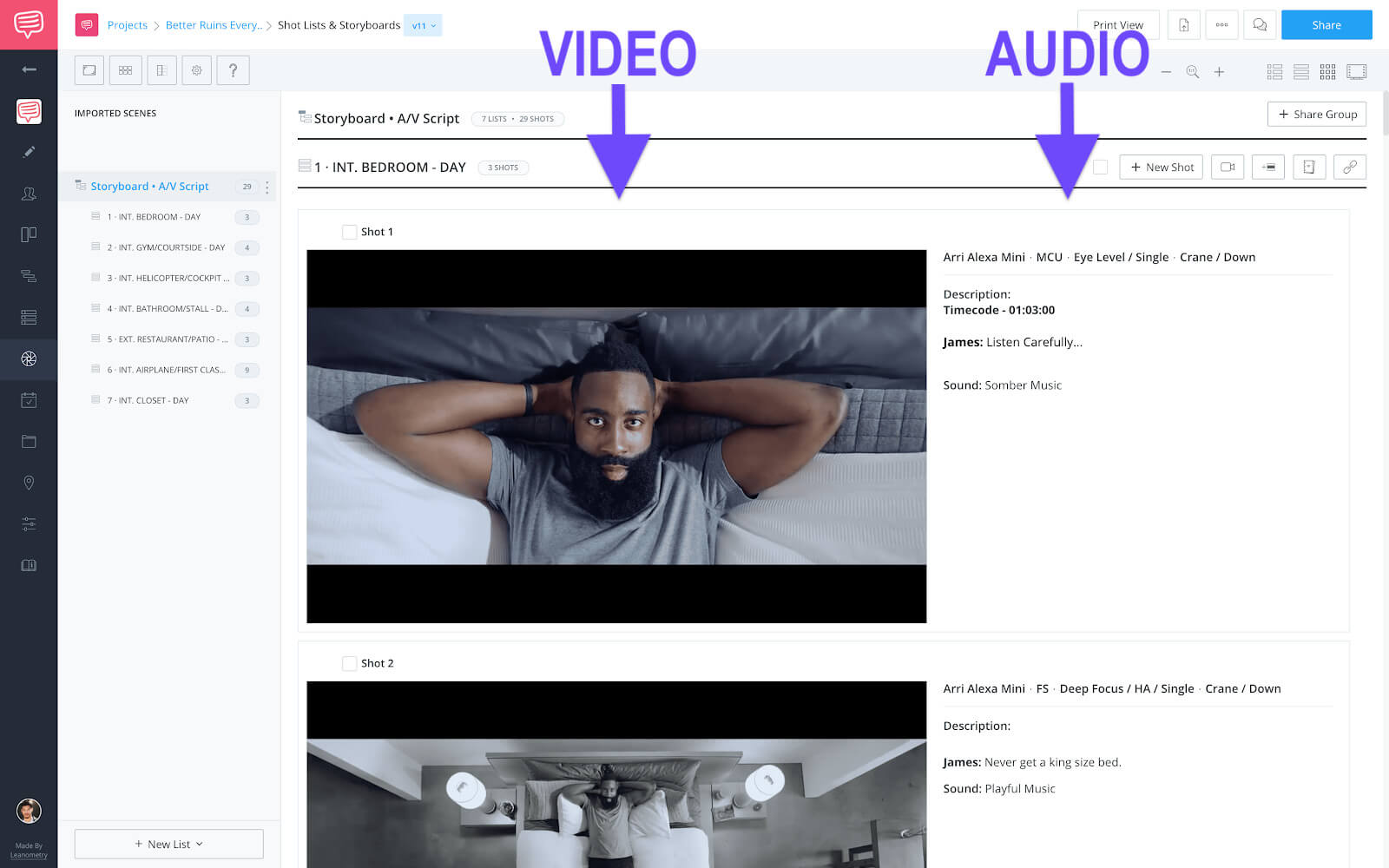 Storyboard layout - Single frame per line