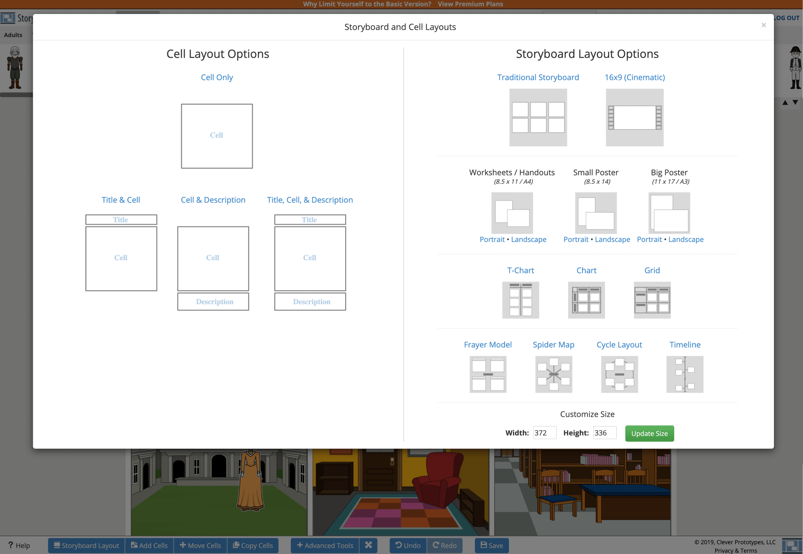 Storyboard That versus StudioBinder - Adjust Layout - Free Storyboard Software