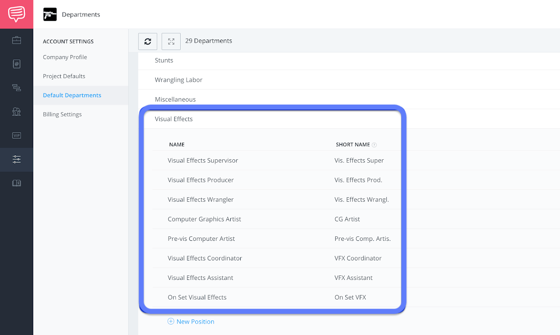 StudioBinder default departments page - Visual effects department