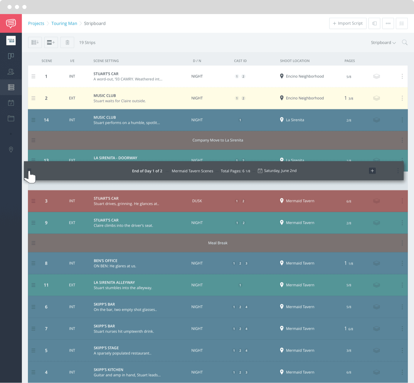 StudioBinder Stripboard Shooting Schedule Application - Film Scheduling Software