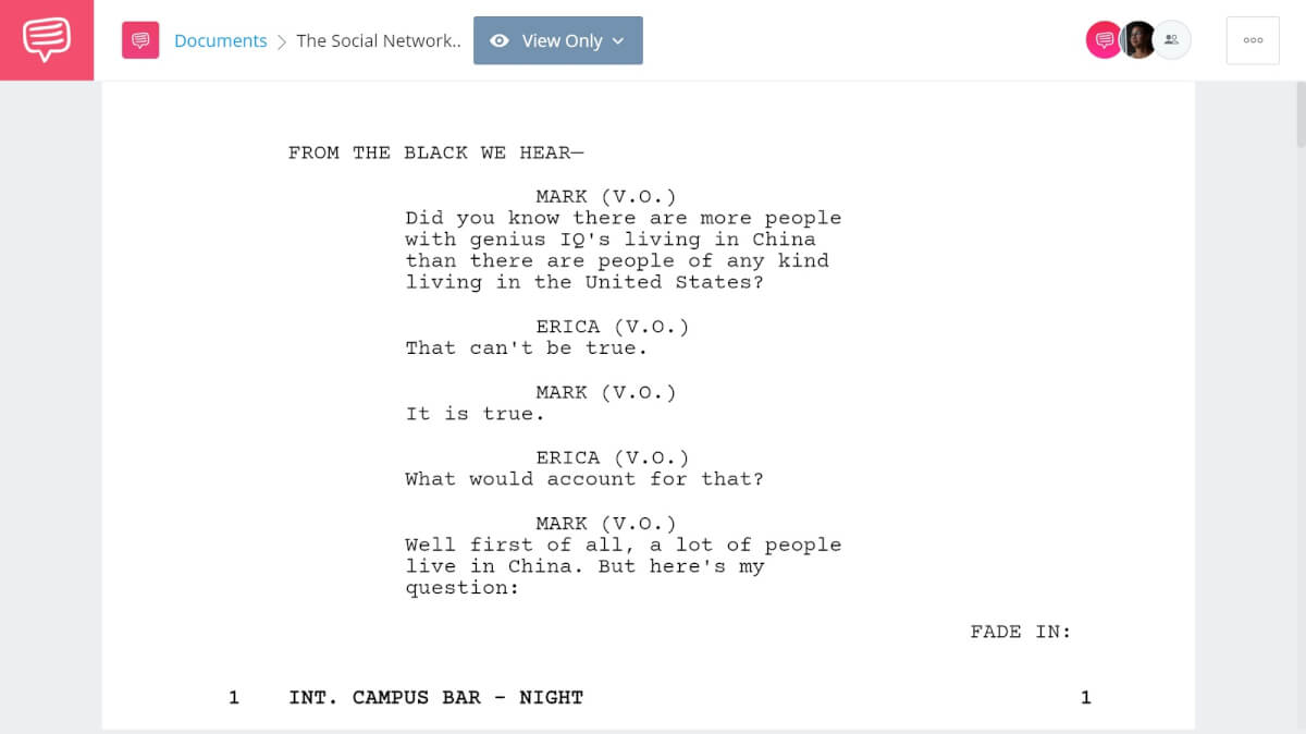 The Social Network Script Breakdown - Full Script PDF Download - StudioBinder Screenwriting Software