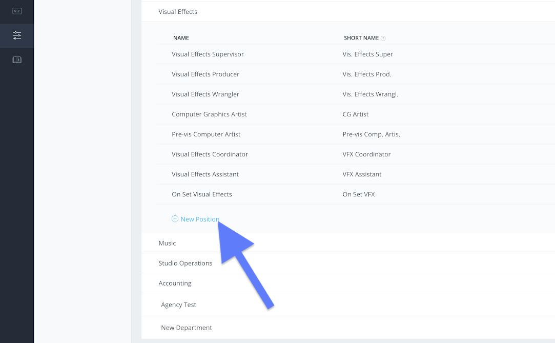 Visual effects department - Click + New Position